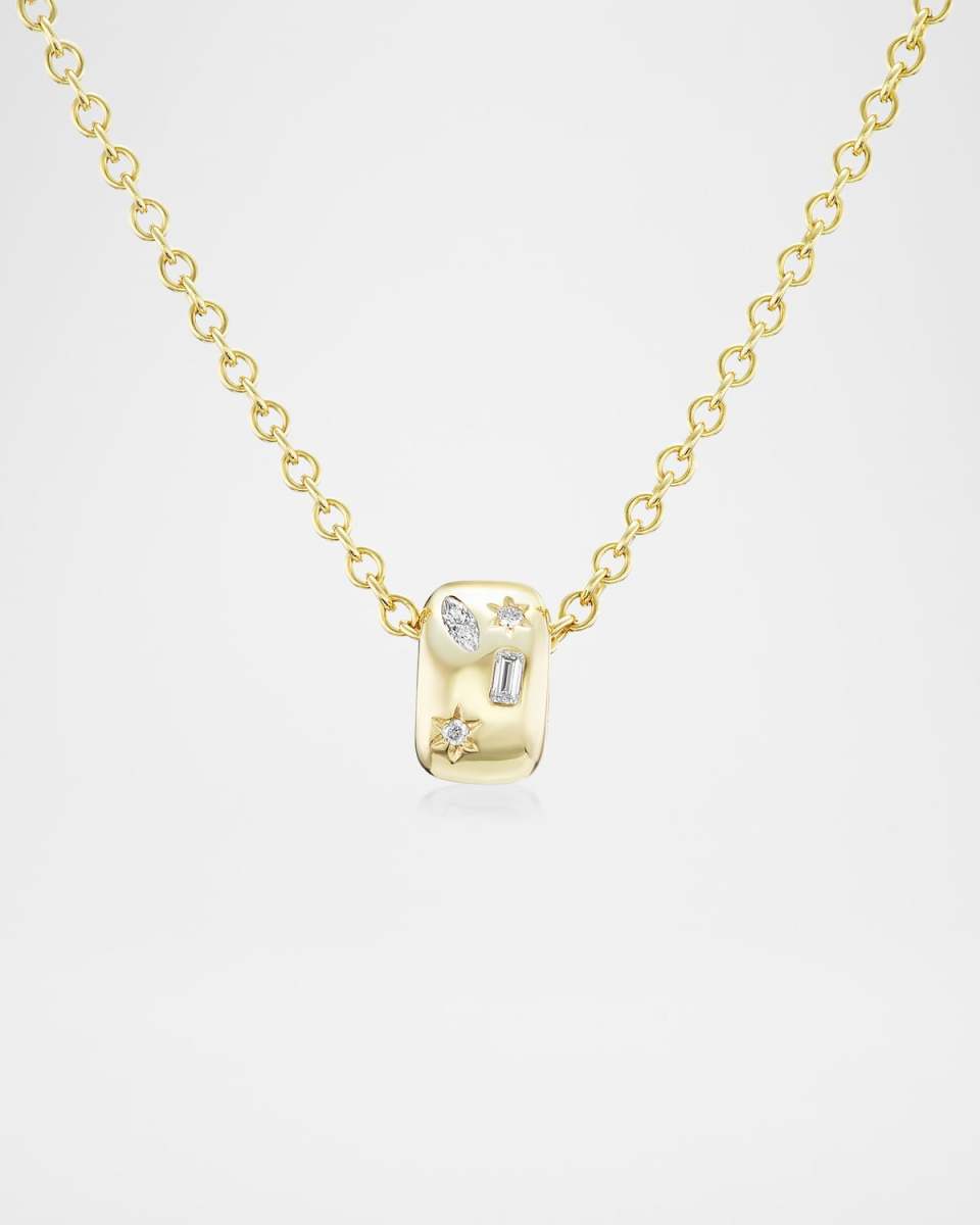 14K Yellow Gold Diamond Celestial Orbit Bead Necklace